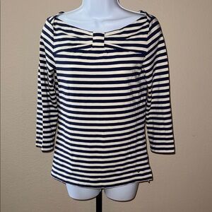 Kate Spade Navy Cream Striped Boat Neck 3/4 Sleeve with Bow Top Women’s Sz S
